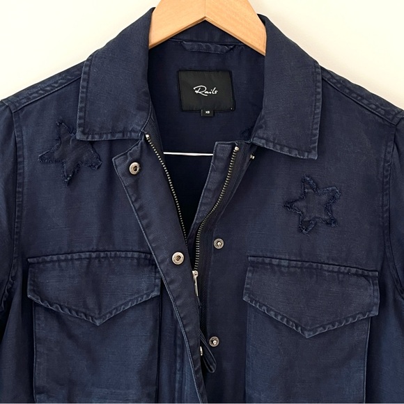 Rails Lancaster Indigo Stars Jacket Tencel Linen Blend Blue Womens Oversized XS - Picture 5 of 11